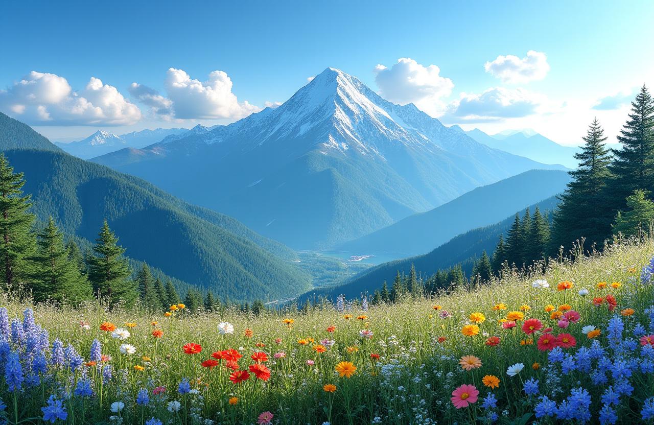 日本の雄大な山々と咲き誇る高山植物