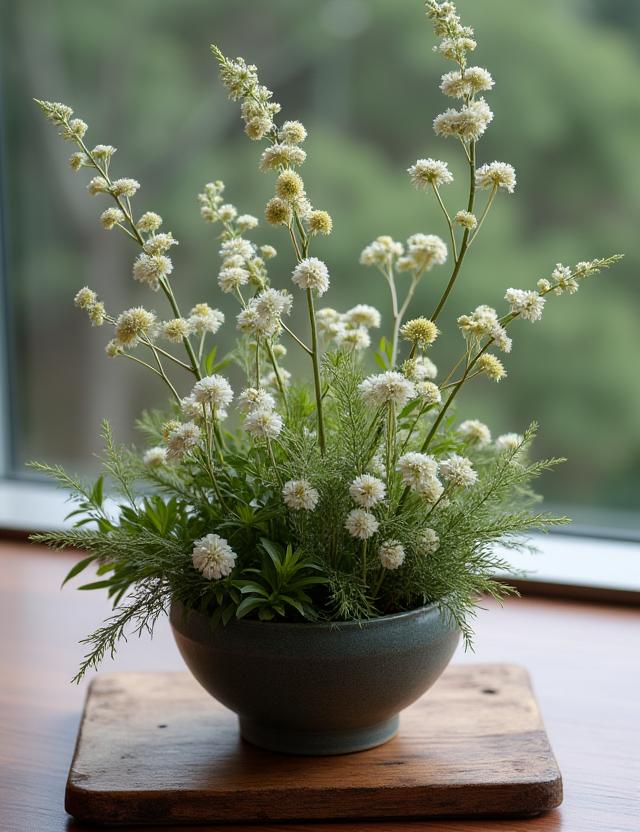 侘寂の精神を表現した高山植物の生け花