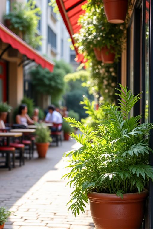 カフェのテラス席を彩るプランター
